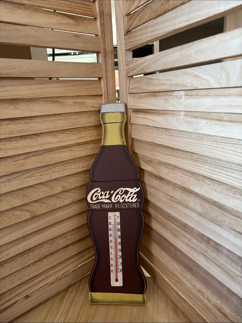 Coca-Cola Brown & Gold Bottle Thermometer Wall Sign
